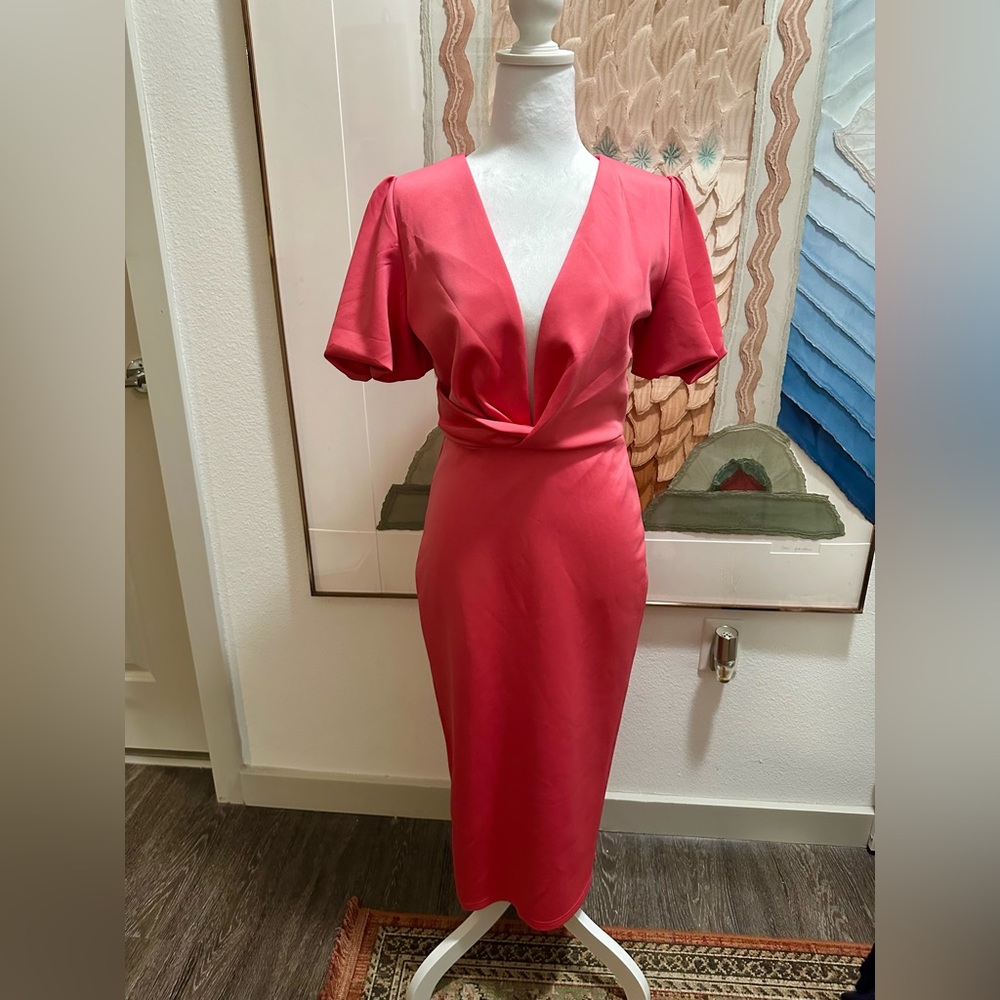Chi Chi London Coral Midi Dress NWOT